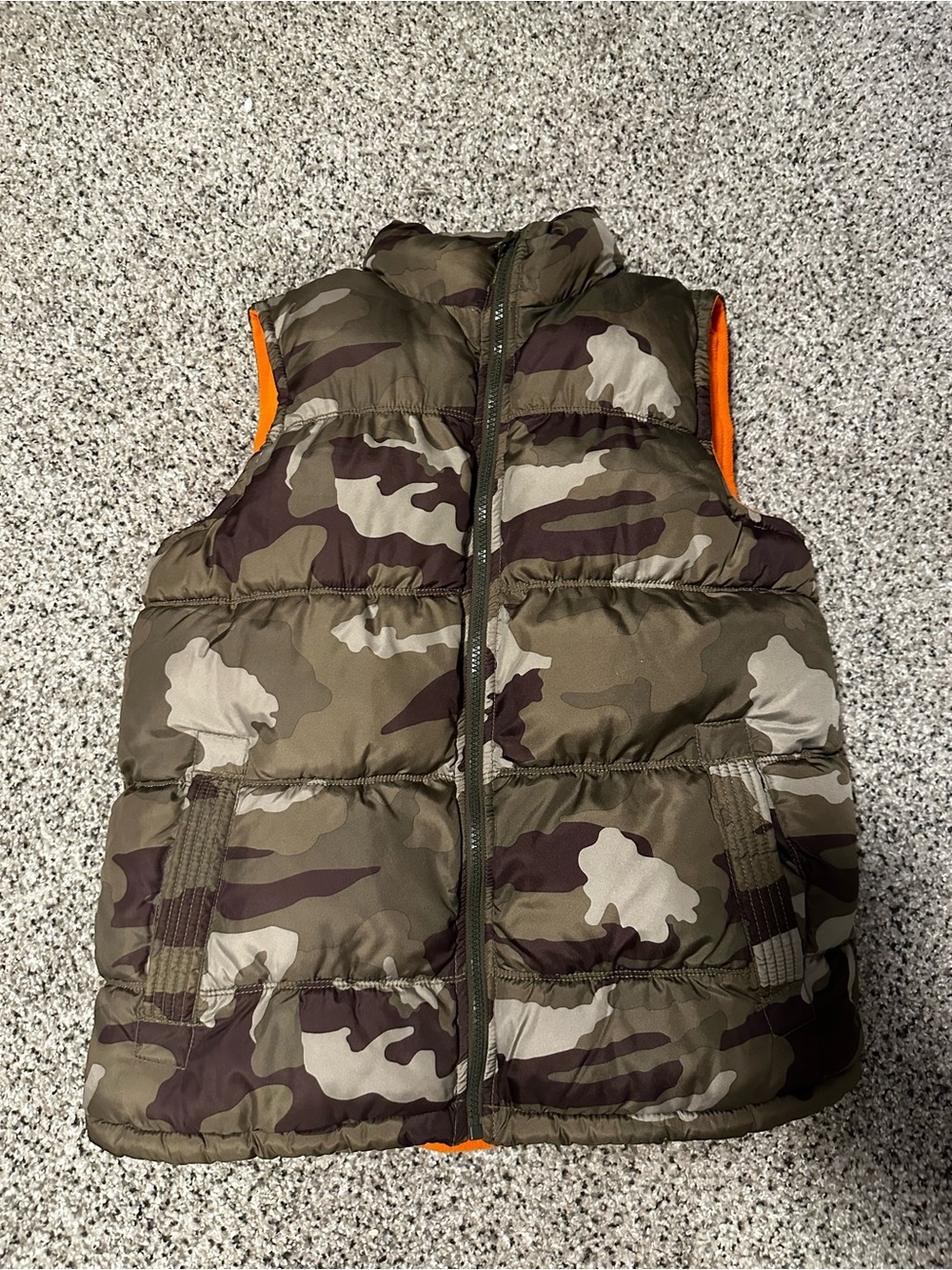 Old Navy Kids Camouflage Puffer Vest with Orange Trim